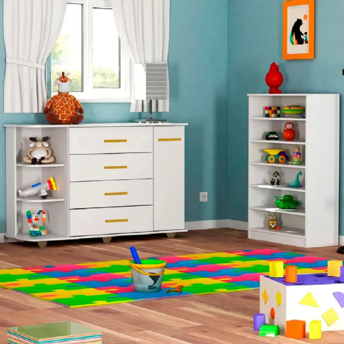 Cômoda com Cantoneira Laura e Armário Multiuso Bell Z39 Branco - Mpozenato