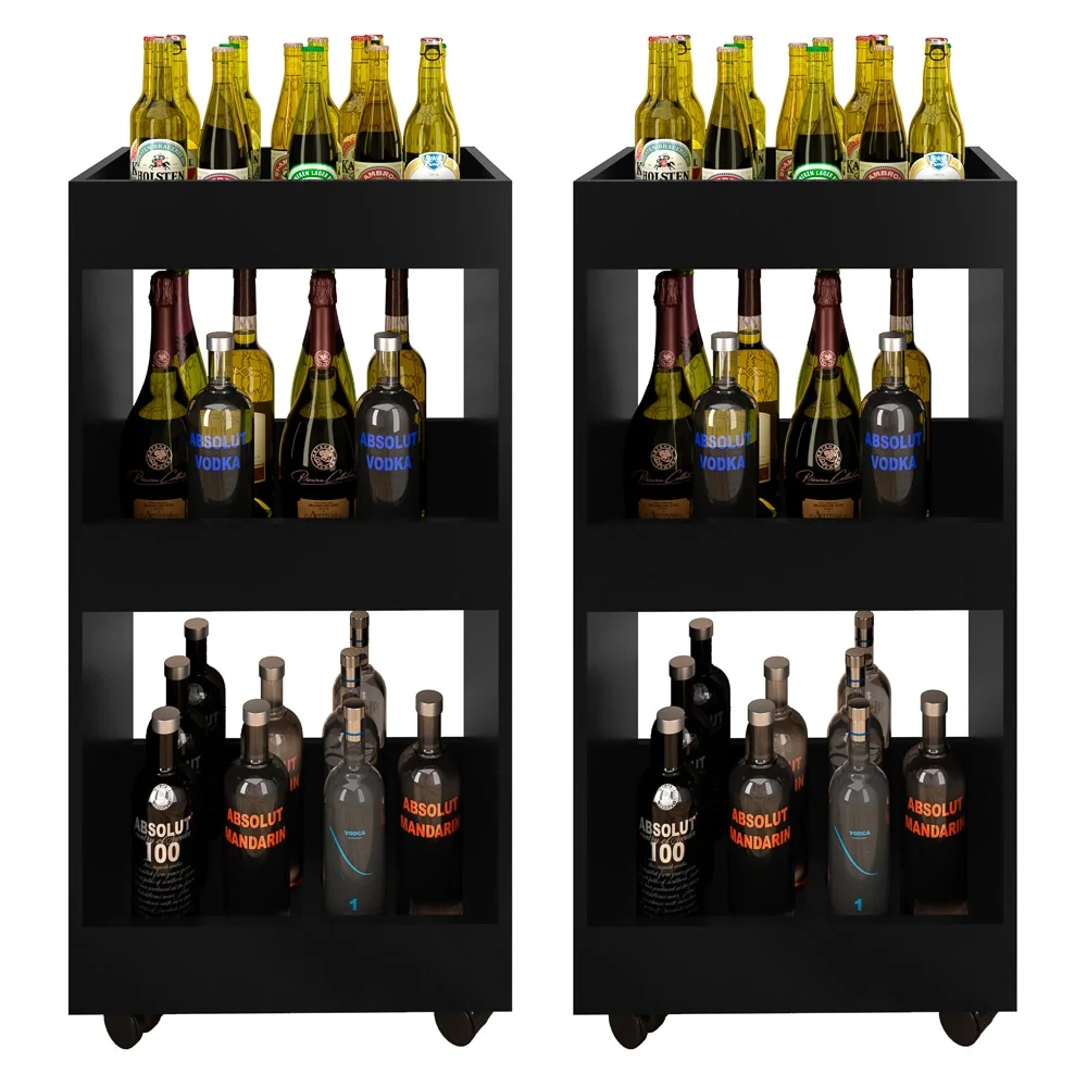 Kit 2 Adegas Bar Multiuso Seul com Rodízios L03 Preto - Mpozenato