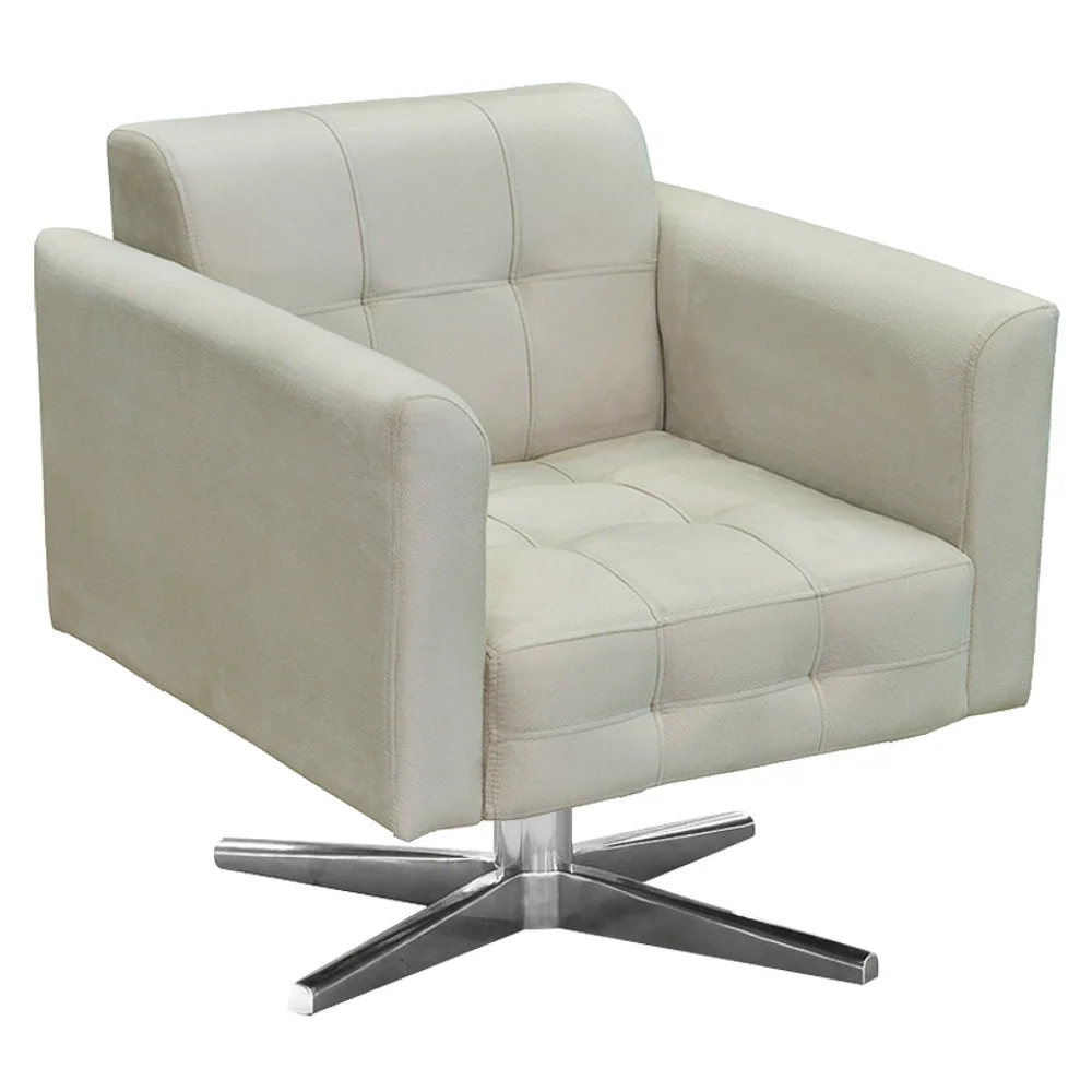 Poltrona Decorativa Base Cromada Giratória Ana Suede Bege - Ibiza