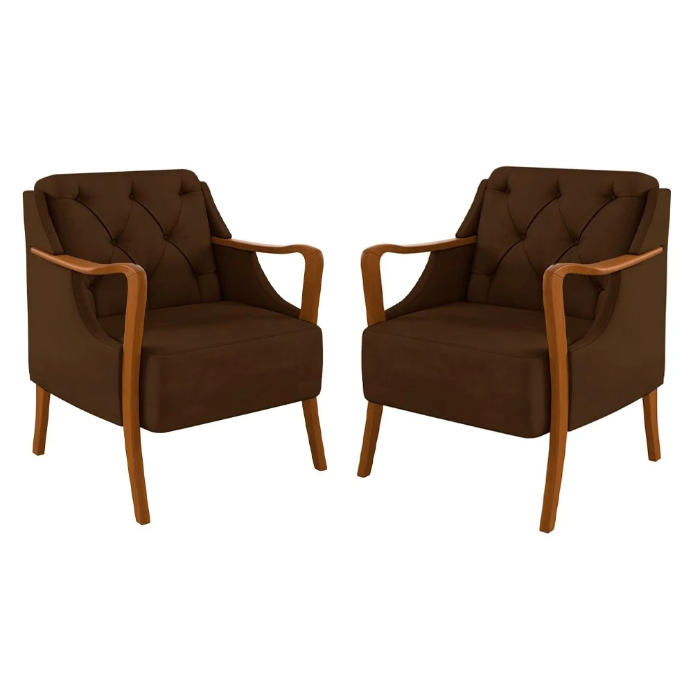 Kit 2 Poltronas Decorativas para Sala de Estar Capitonê Lapa Z32 Veludo Marrom - Mpozenato