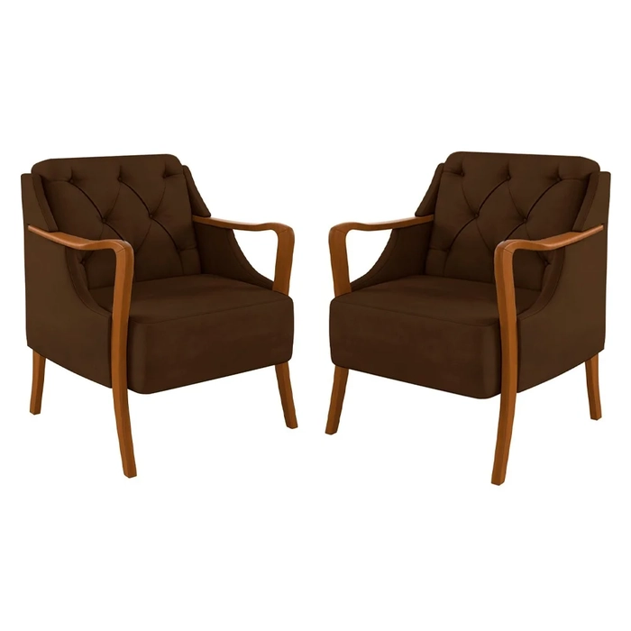 Kit 2 Poltronas Decorativas para Sala de Estar Capitonê Lapa Z32 Veludo Marrom - Mpozenato