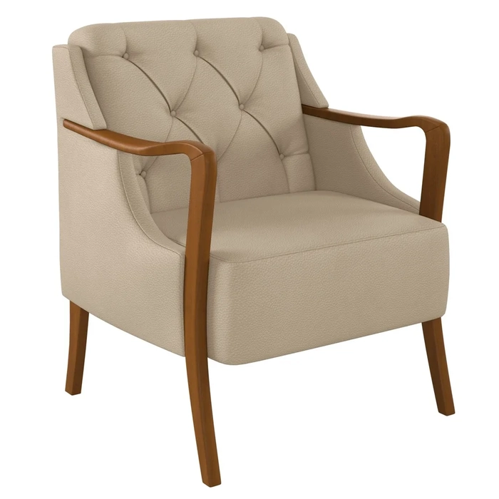 Kit 2 Poltronas Decorativas para Sala de Estar Capitonê Lapa Z32 PU Bege - Mpozenato