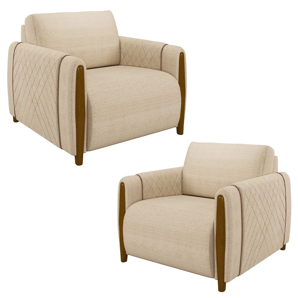 Kit 2 Poltronas Decorativas para Sala de Estar 98cm Amaranto Z32 Linho Champanhe - Mpozenato