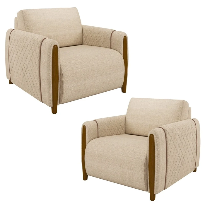 Kit 2 Poltronas Decorativas para Sala de Estar 98cm Amaranto Z32 Linho Champanhe - Mpozenato