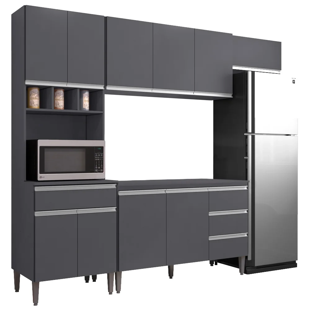 Cozinha Modulada 4 Peças Balcão com Tampo 120cm Andréia Cinza- AJL Móveis