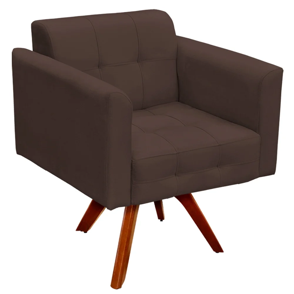 Poltrona Decorativa Base Madeira Giratória Ana Suede Marrom - Ibiza