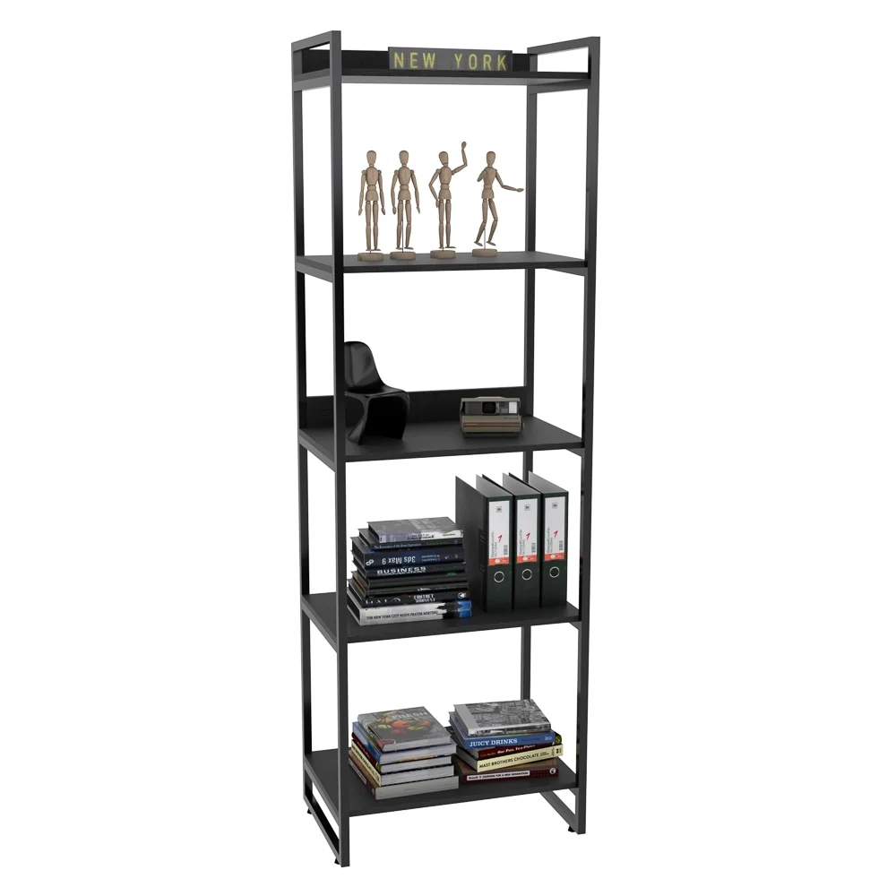 Estante Livreiro Prisma Estilo Industrial 60cm 5 Prateleiras C08 Preto Onix - Mpozenato