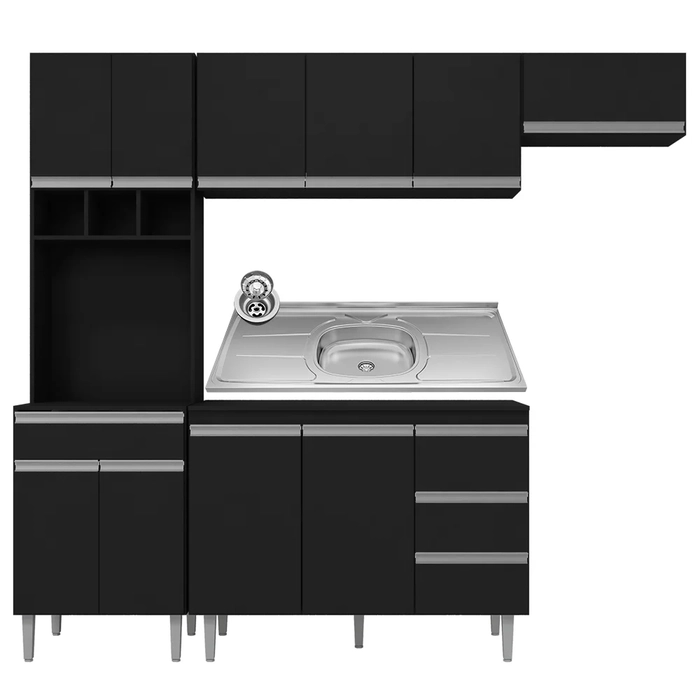 Cozinha Modulada 5 Peças Balcão com Pia 120cm Andréia Preto - AJL Móveis
