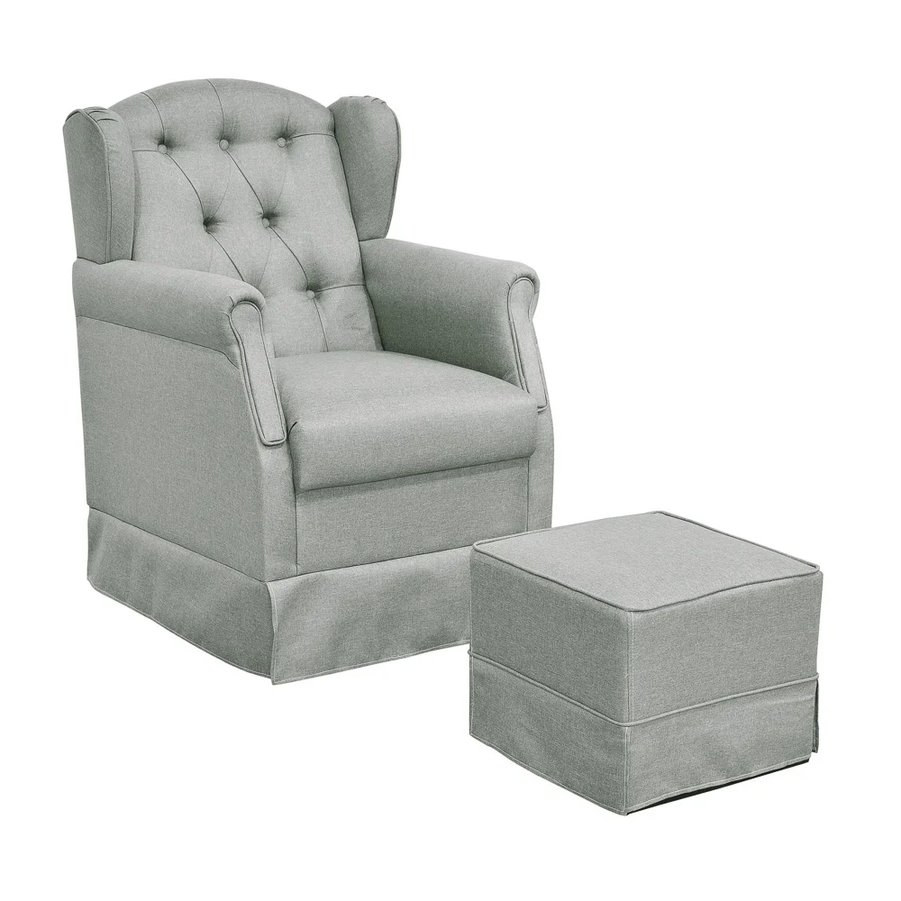 Poltrona de Amamentação Balanço e Puff Lívia Linho Cinza Z39 Escuro  - Mpozenato