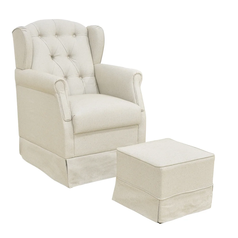 Poltrona de Amamentação Balanço e Puff Lívia Linho Z39 Bege - Mpozenato