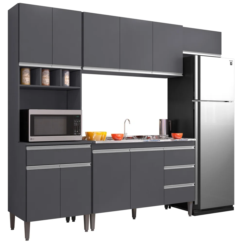 Cozinha Modulada 5 Peças Balcão com Pia 120cm Andréia Cinza- AJL Móveis
