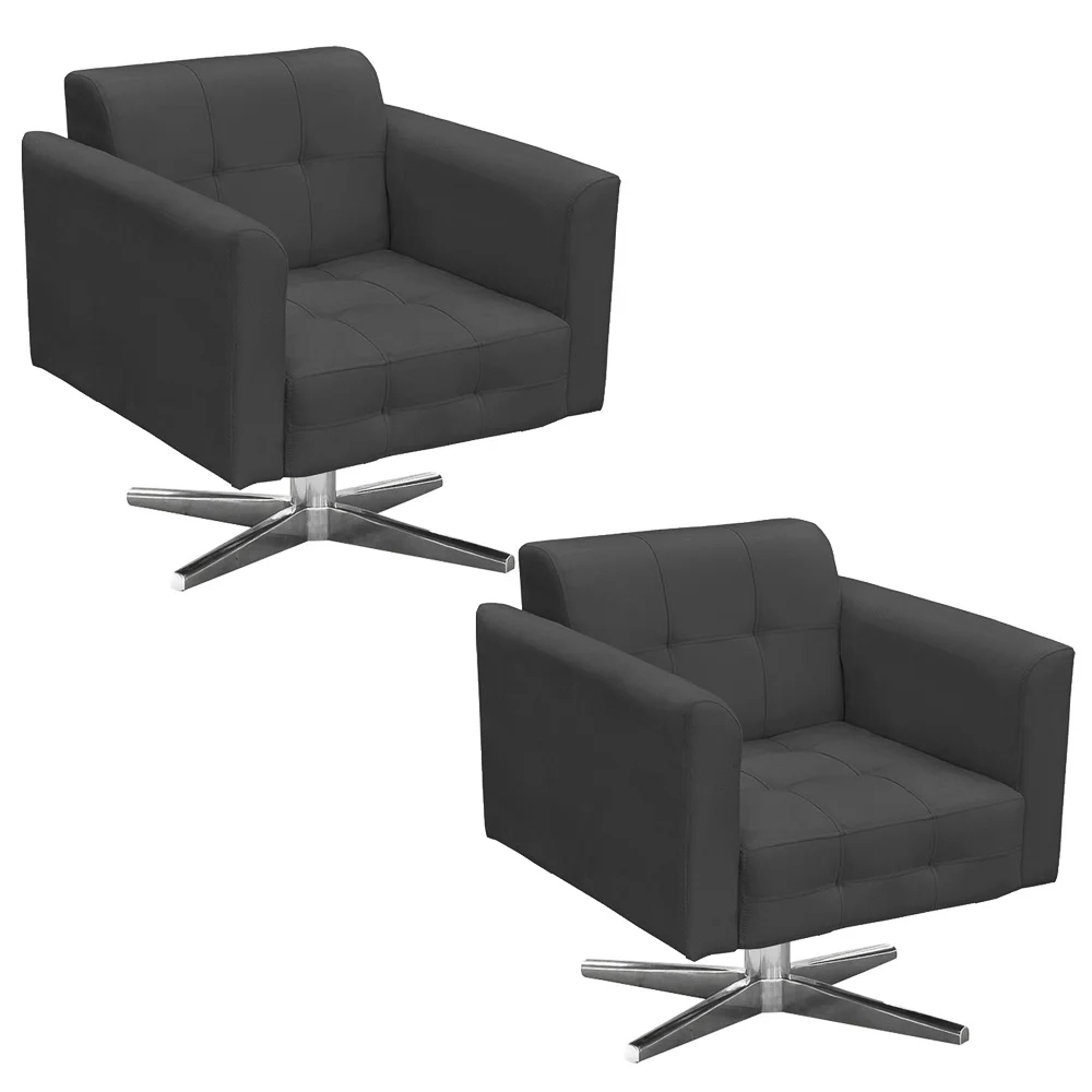 Kit 2 Poltronas Decorativas Base Cromada Giratória Ana Suede Grafite - Ibiza
