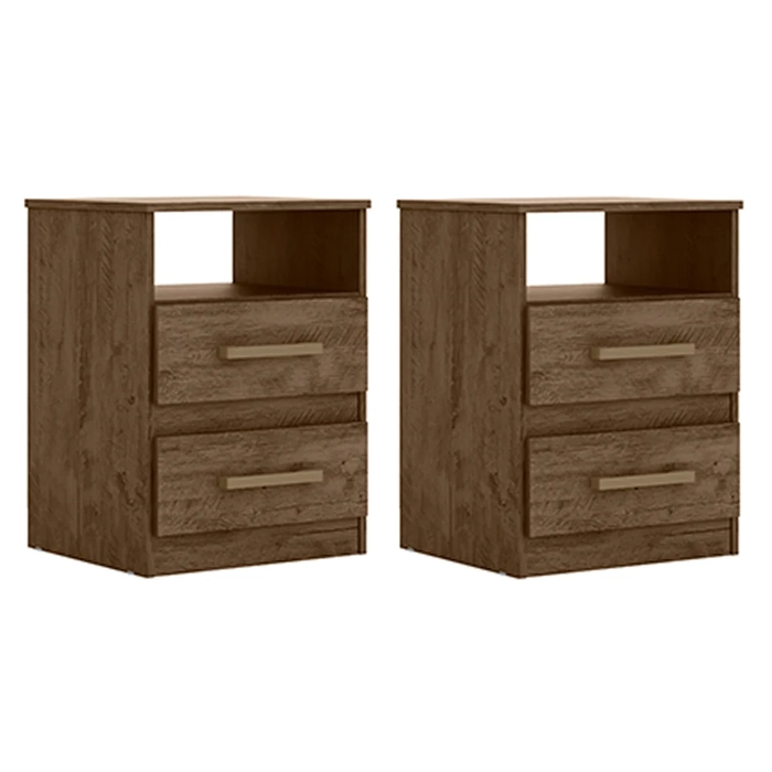 Kit 2 Mesas de Cabeceira 2 Gavetas Apolo Castanho/Avelã/Off White - Moval