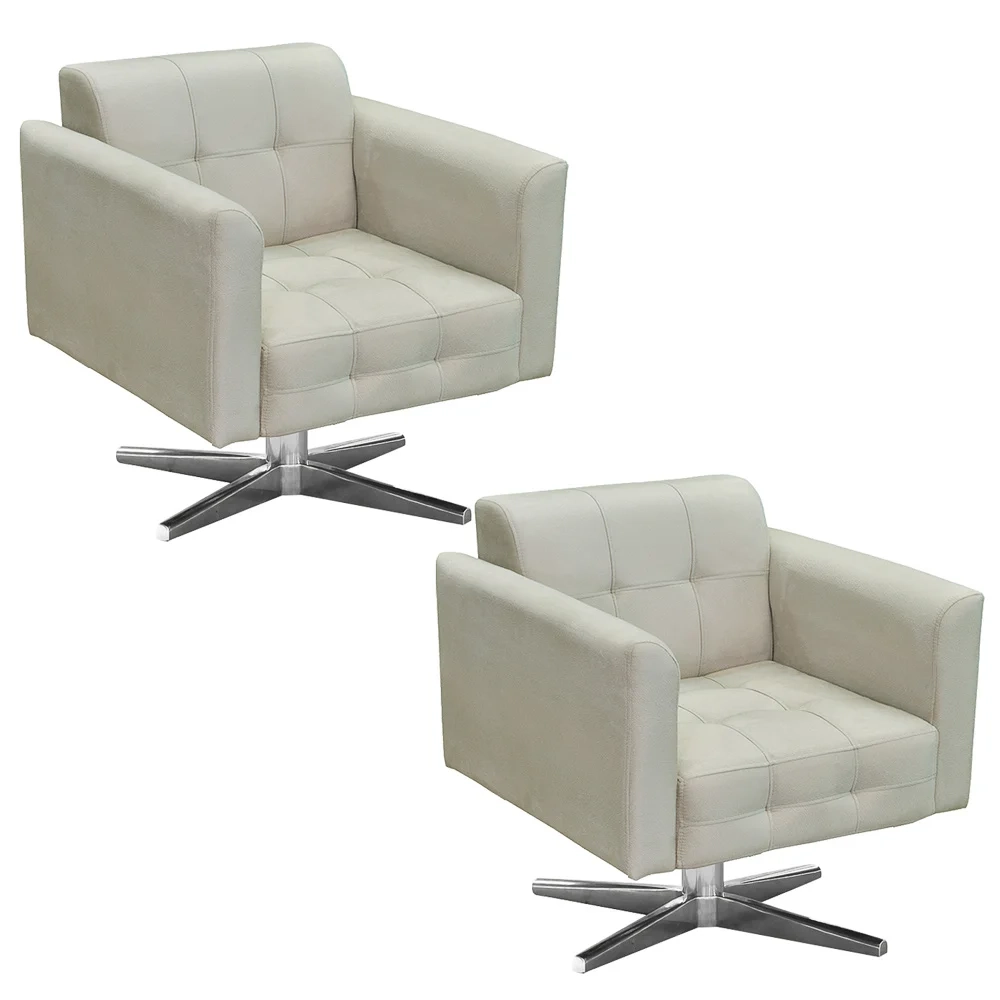 Kit 2 Poltronas Decorativas Base Cromada Giratória Ana Suede Bege - Ibiza