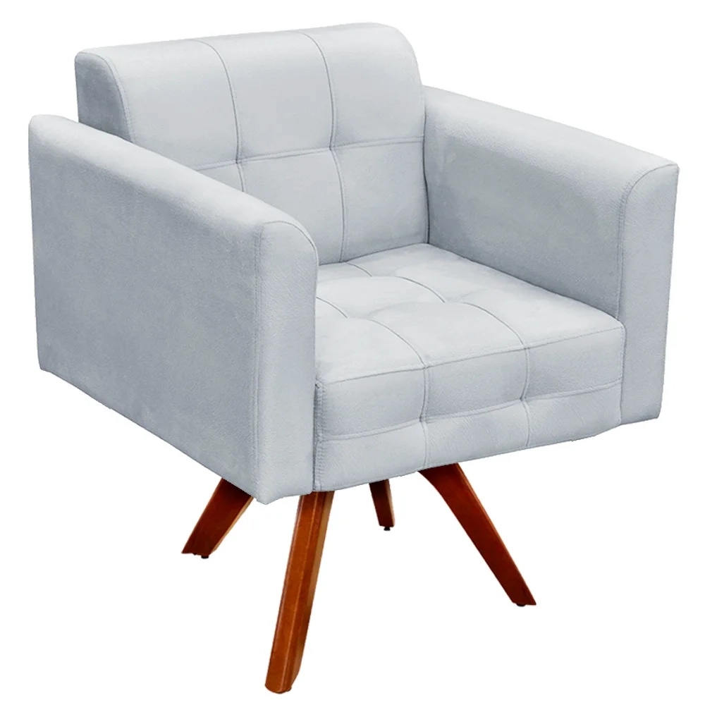 Poltrona Decorativa Base Madeira Giratória Ana Suede Cinza - Ibiza
