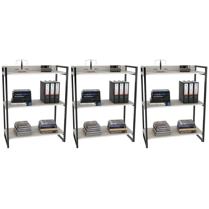 Kit 3 Estantes Livreiro Prisma Estilo Industrial 80cm 3 Prateleiras C08 Snow - Mpozenato