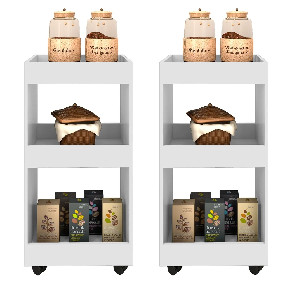 Kit 2 Armários Multiuso para Cozinha Seul com Rodízios L03 Branco - Mpozenato