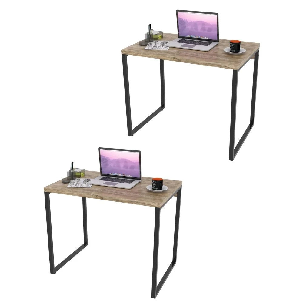 Kit 2 Mesas de Escritório Office 90cm Estilo Industrial Prisma C08 Carvalho - Mpozenato