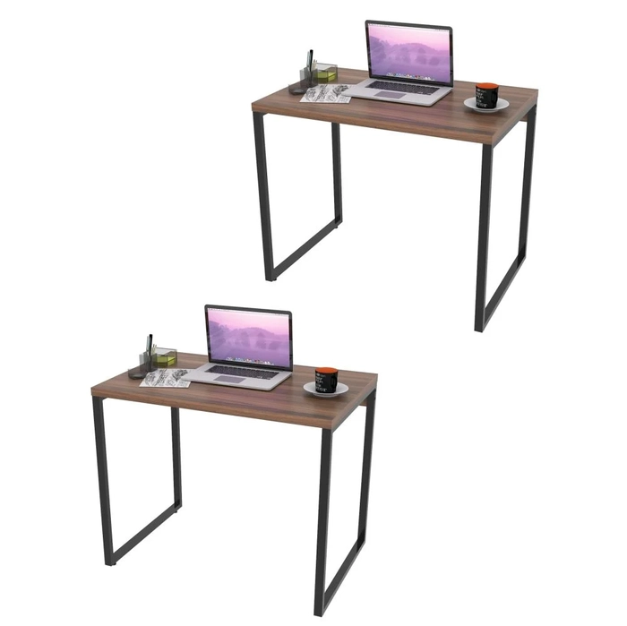 Kit 2 Mesas de Escritório Office 90cm Estilo Industrial Prisma C08 Nogal - Mpozenato