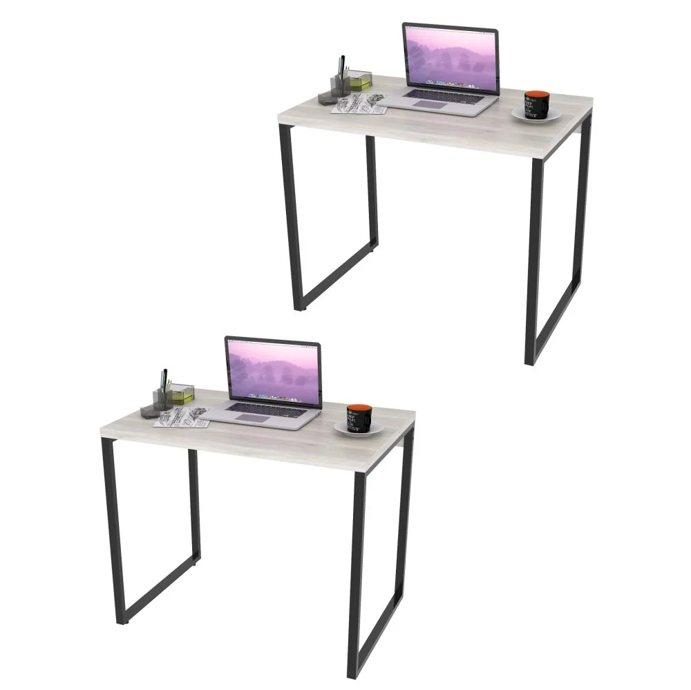 Kit 2 Mesas de Escritório Office 90cm Estilo Industrial Prisma C08 Snow - Mpozenato