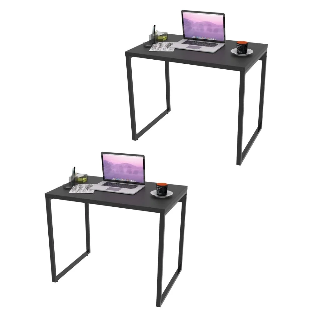 Kit 2 Mesas de Escritório Office 90cm Estilo Industrial Prisma C08 Preto Onix - Mpozenato