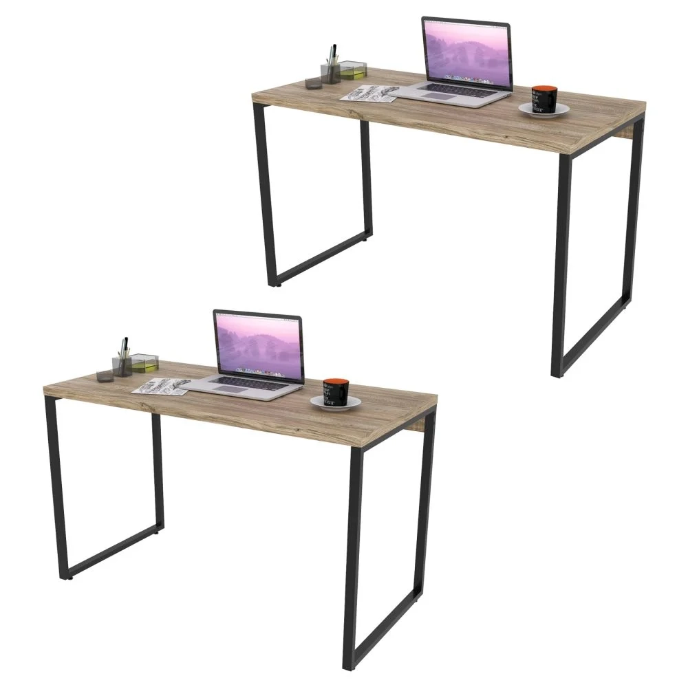 Kit 2 Mesas de Escritório Office 120cm Estilo Industrial Prisma C08 Carvalho - Mpozenato