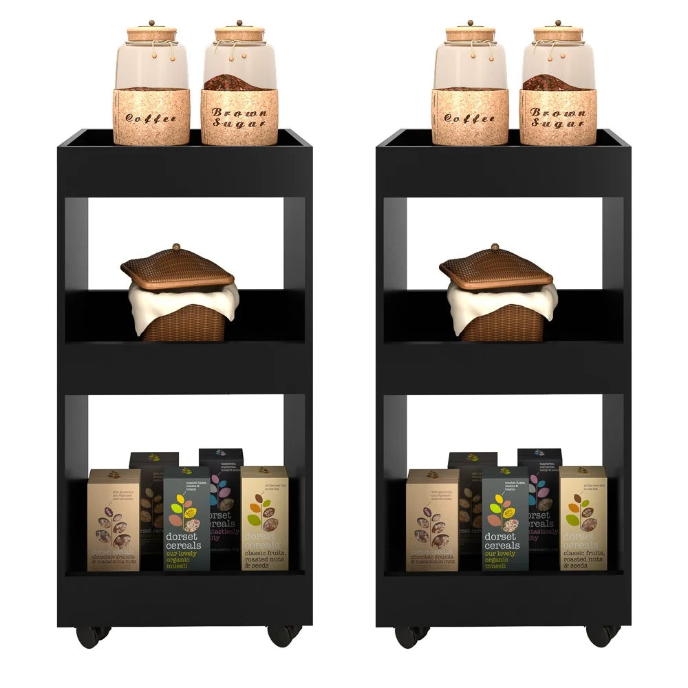 Kit 2 Armários Multiuso para Cozinha Seul com Rodízios L03 Preto - Mpozenato