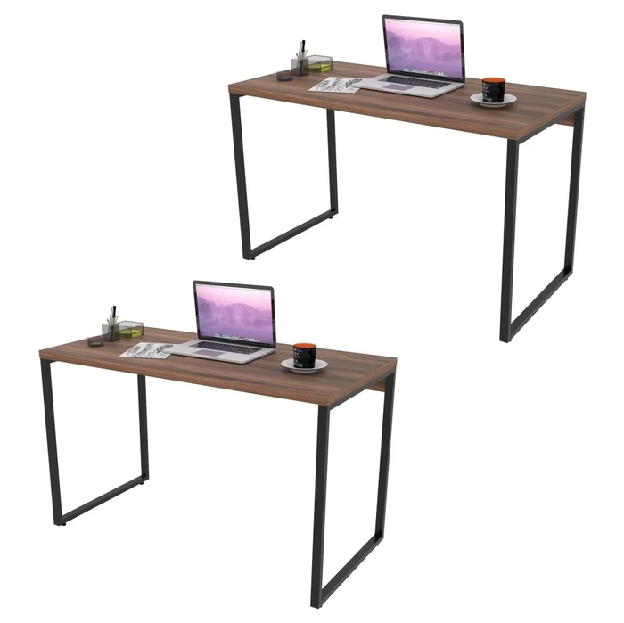 Kit 2 Mesas de Escritório Office 120cm Estilo Industrial Prisma C08 Nogal - Mpozenato
