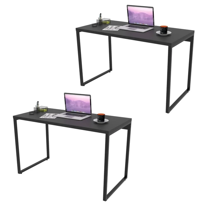 Kit 2 Mesas de Escritório Office 135cm Estilo Industrial Prisma C08 Preto Onix - Mpozenato