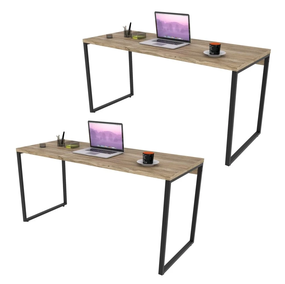 Kit 2 Mesas de Escritório Office 150cm Estilo Industrial Prisma C08 Carvalho - Mpozenato