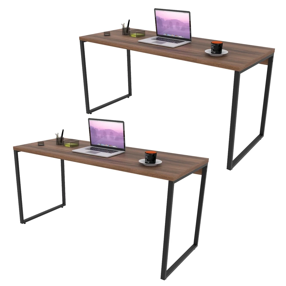 Kit 2 Mesas de Escritório Office 150cm Estilo Industrial Prisma C08 Nogal - Mpozenato