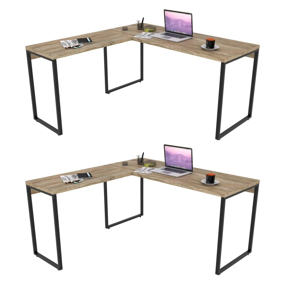 Kit 2 Mesas de Escritório Office em L 150x150cm Estilo Industrial Prisma C08 Carvalho - Mpozenato