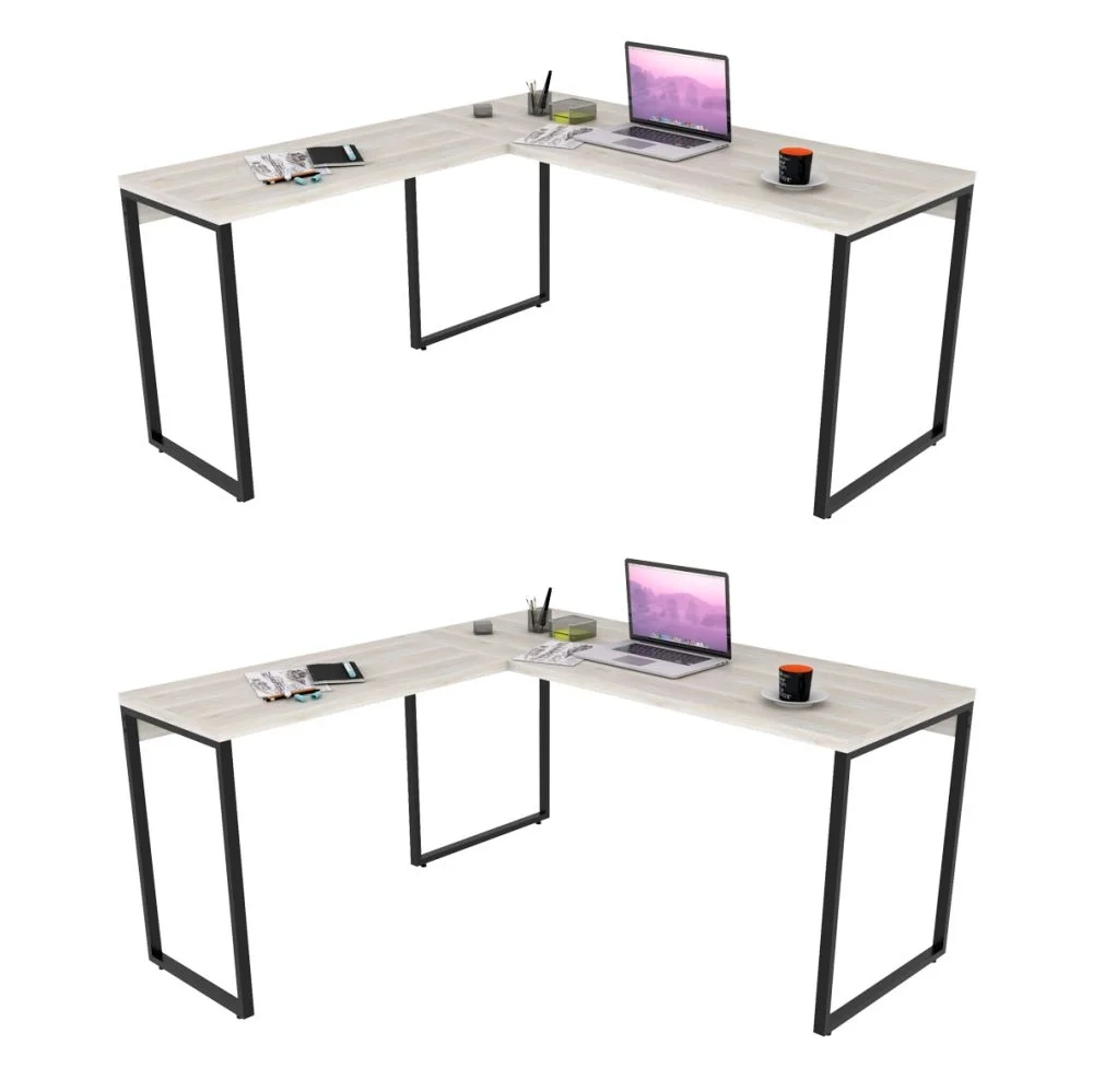 Kit 2 Mesas de Escritório Office em L 150x150cm Estilo Industrial Prisma C08 Snow - Mpozenato