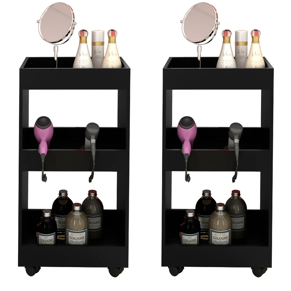 Kit 2 Armários Multiuso para Salão Barbearia Seul com Rodízios L03 Preto - Mpozenato