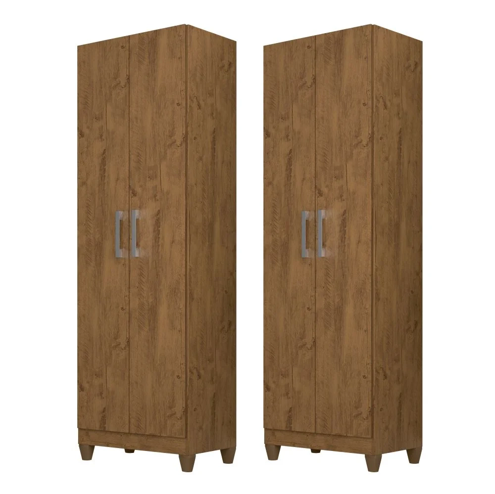Kit 2 Armários Organizadores Multiuso Íris 2 Portas Castanho Wood - Moval