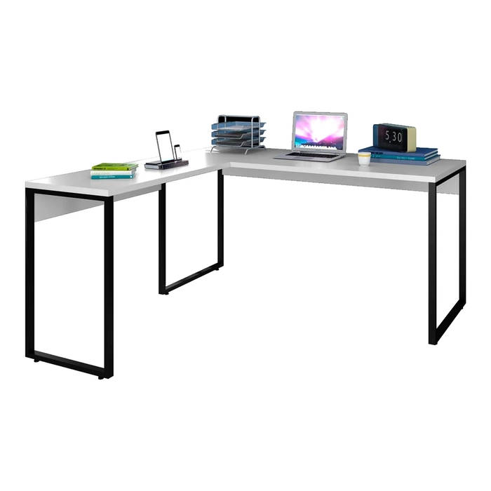 Mesa de Escritório em L 150x150 Studio Industrial Z28 Branco - Mpozenato