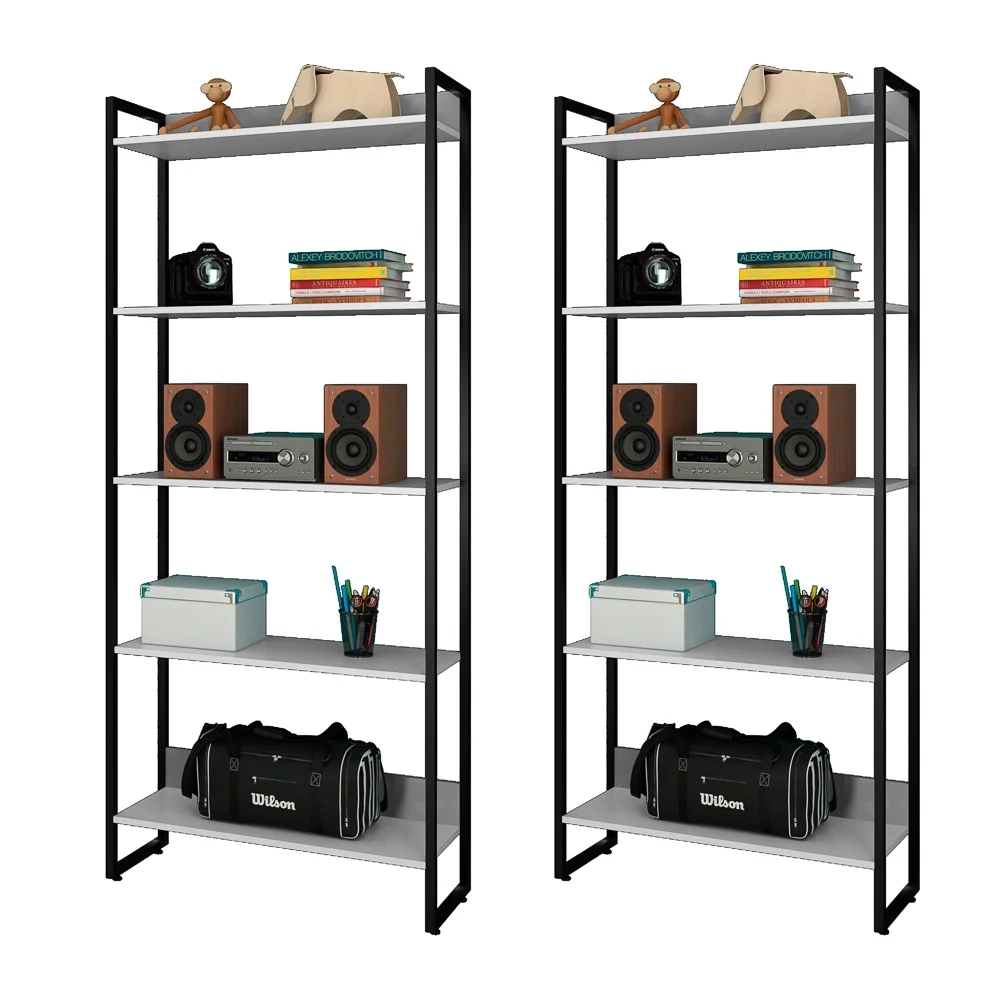 Kit 2 Estantes Livreiro Studio Industrial Z28 Branco - Mpozenato