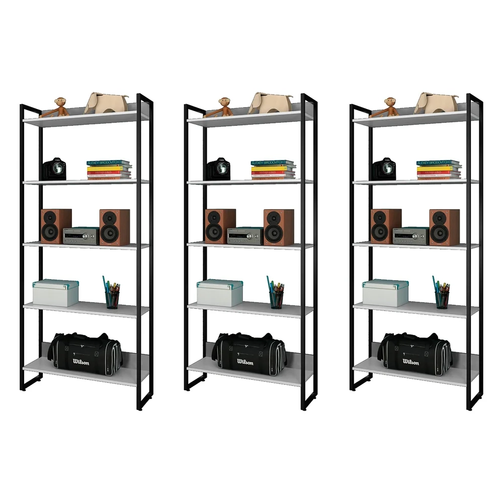 Kit 3 Estantes Livreiro Studio Industrial Z28 Branco - Mpozenato