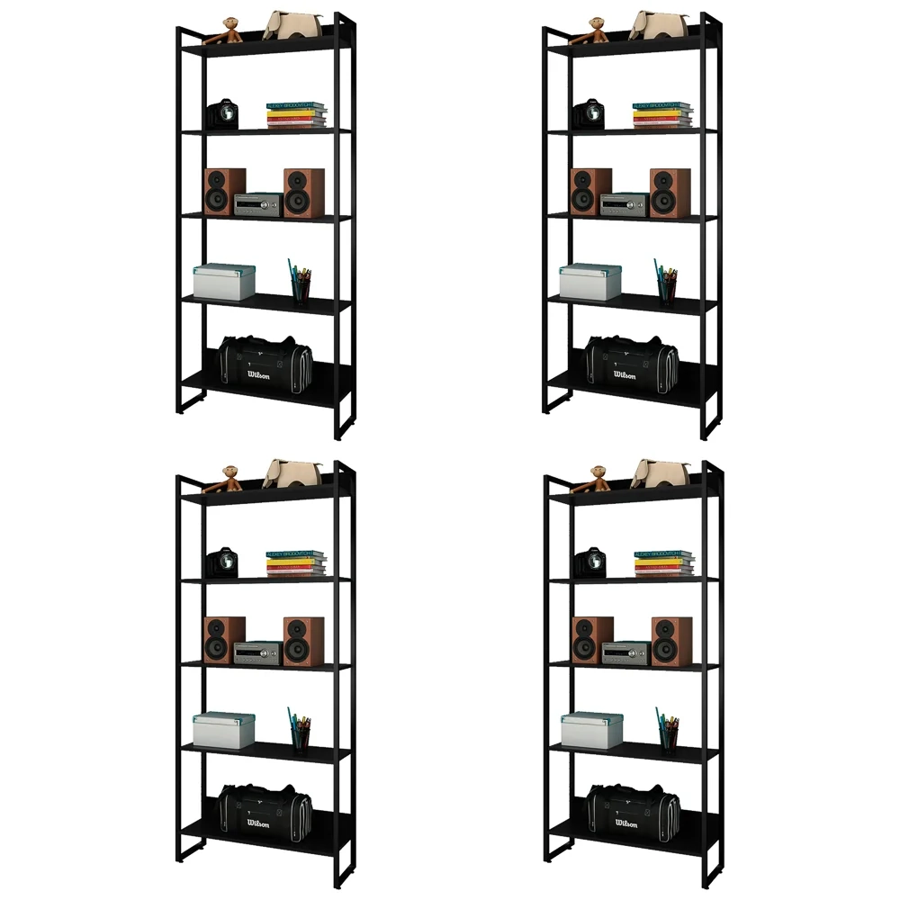 Kit 4 Estantes Livreiro Studio Industrial Z28 Preto - Mpozenato