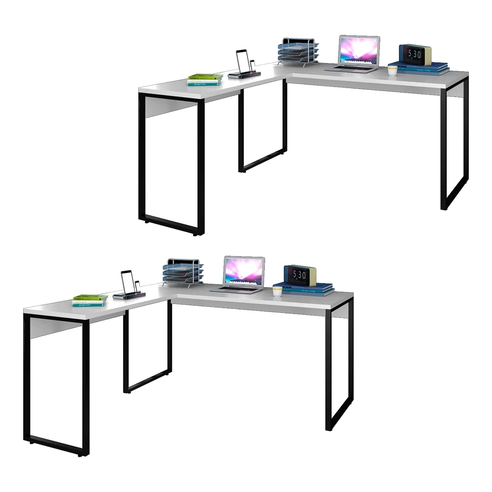 Kit 2 Mesas de Escritório em L 150x150 Studio Industrial Z28 Branco - Mpozenato
