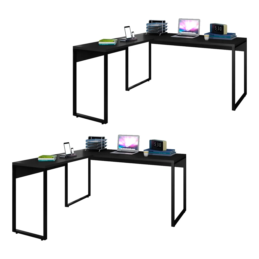 Kit 2 Mesas de Escritório em L 150x150 Studio Industrial Z28 Preto - Mpozenato