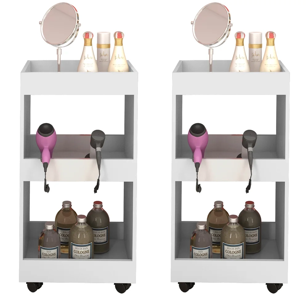 Kit 2 Armários Multiuso para Salão Barbearia Seul com Rodízios L03 Branco - Mpozenato