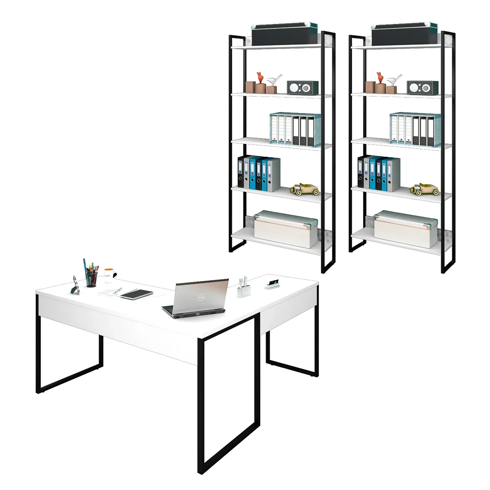 Conjunto Escritório 3 peças 1 Mesa em L e 2 Estantes Studio Industrial Z28 Branco - Mpozenato
