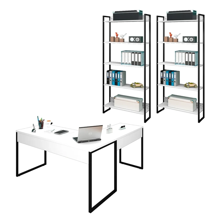 Conjunto Escritório 3 peças 1 Mesa em L e 2 Estantes Studio Industrial Z28 Branco - Mpozenato