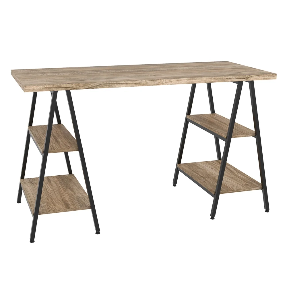 Mesa Escrivaninha Cavalete 135cm Estilo Industrial Prisma C08 Carvalho/Preto - Mpozenato