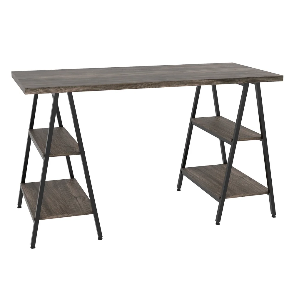 Mesa Escrivaninha Cavalete 135cm Estilo Industrial Prisma C08 Carvalho Dark/Preto - Mpozenato