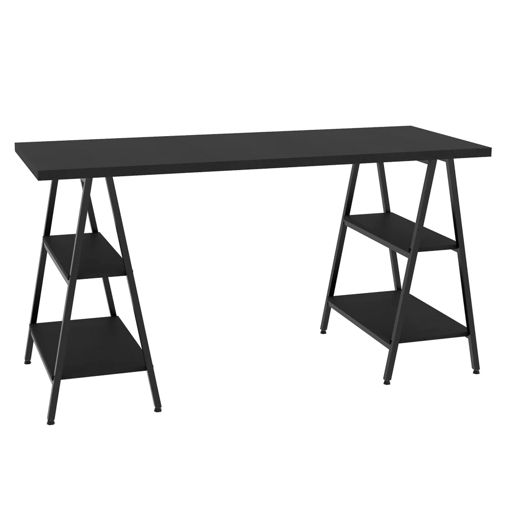 Mesa Escrivaninha Cavalete 150cm Estilo Industrial Prisma C08 Preto Ônix/Preto - Mpozenato