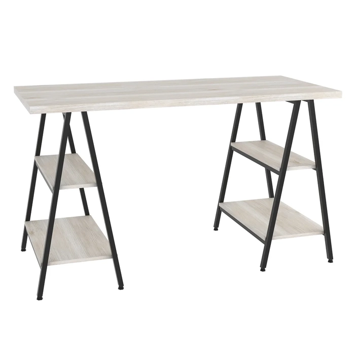 Mesa Escrivaninha Cavalete 135cm Estilo Industrial Prisma C08 Snow/Preto - Mpozenato