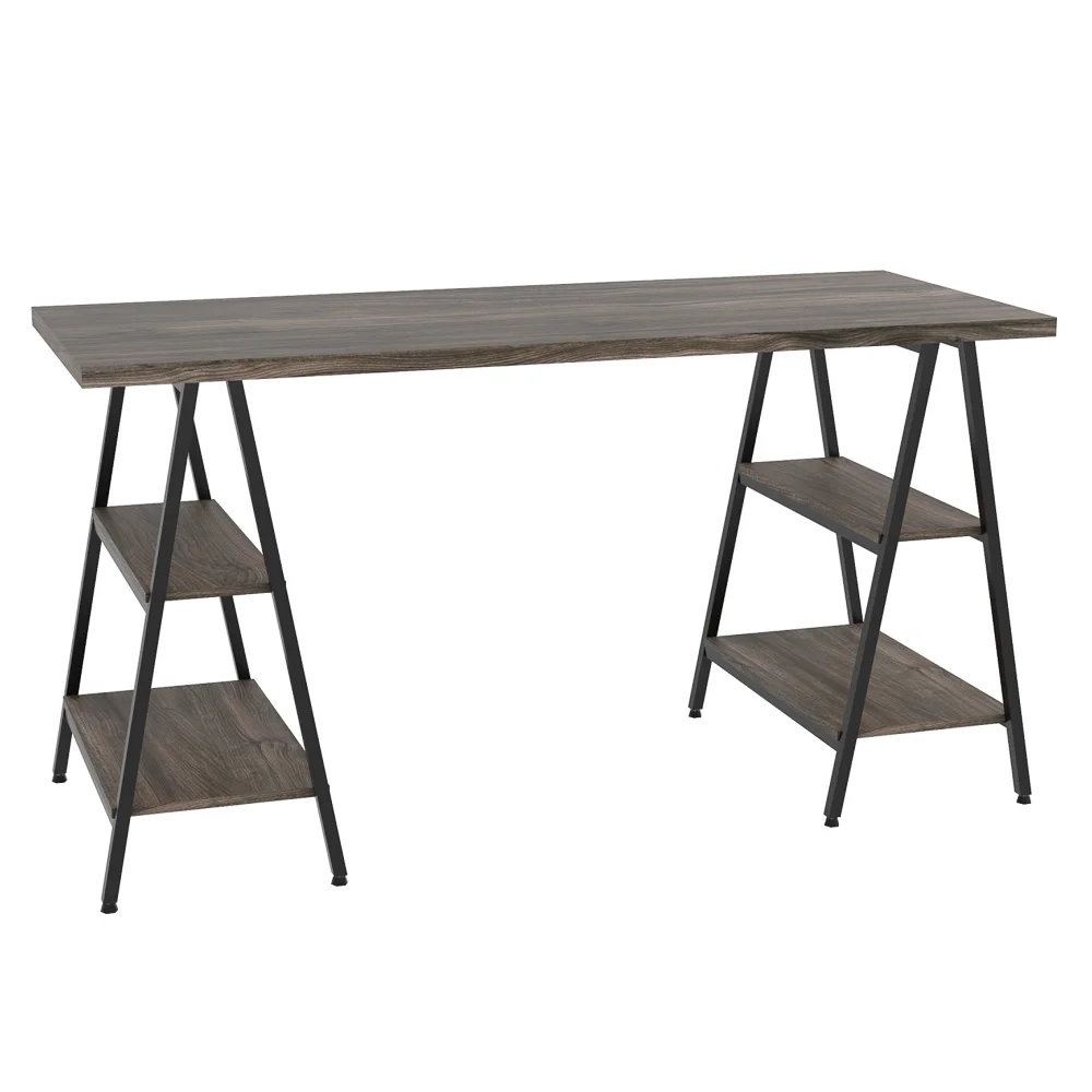 Mesa Escrivaninha Cavalete 150cm Estilo Industrial Prisma C08 Carvalho Dark/Preto - Mpozenato