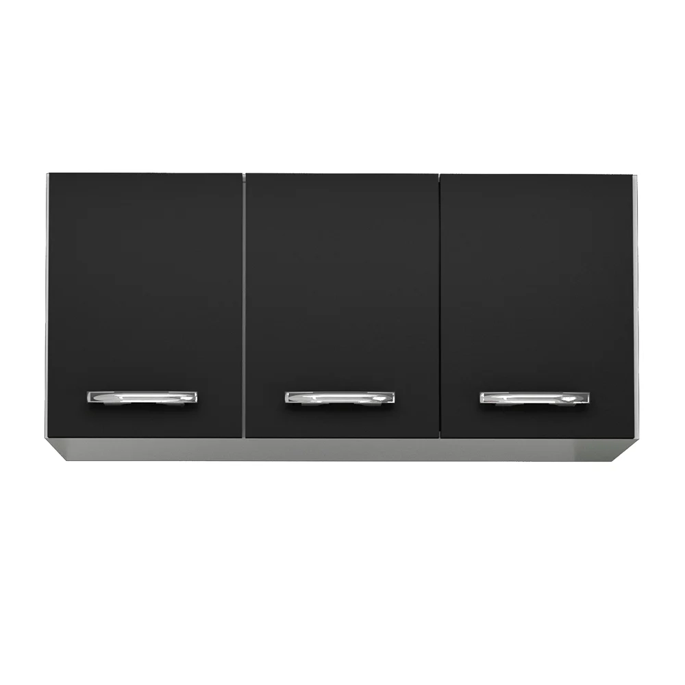 Armário Aéreo Honduras 03 Portas 120cm Branco/Preto - Lumil Móveis